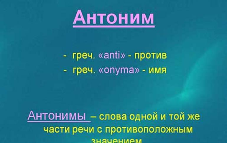 Словарь антонимов для начальных классов (1,2,3,4)